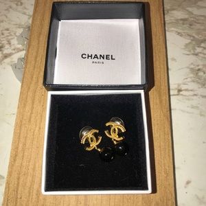Chanel CC Black Pearl Earrings